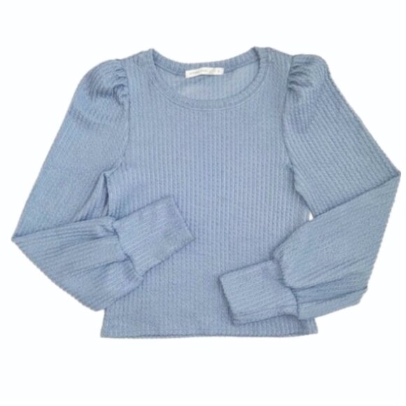 Altar’d State Puff Sleeve Ribbed Sweater Light Blue L Feminine Knit Cozy Top - Picture 1 of 9